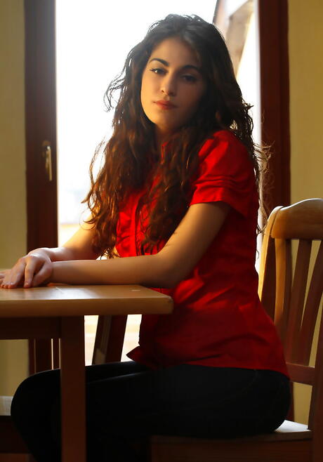 Slender youthful Soika A in jeans revealing tiny tits and ass 